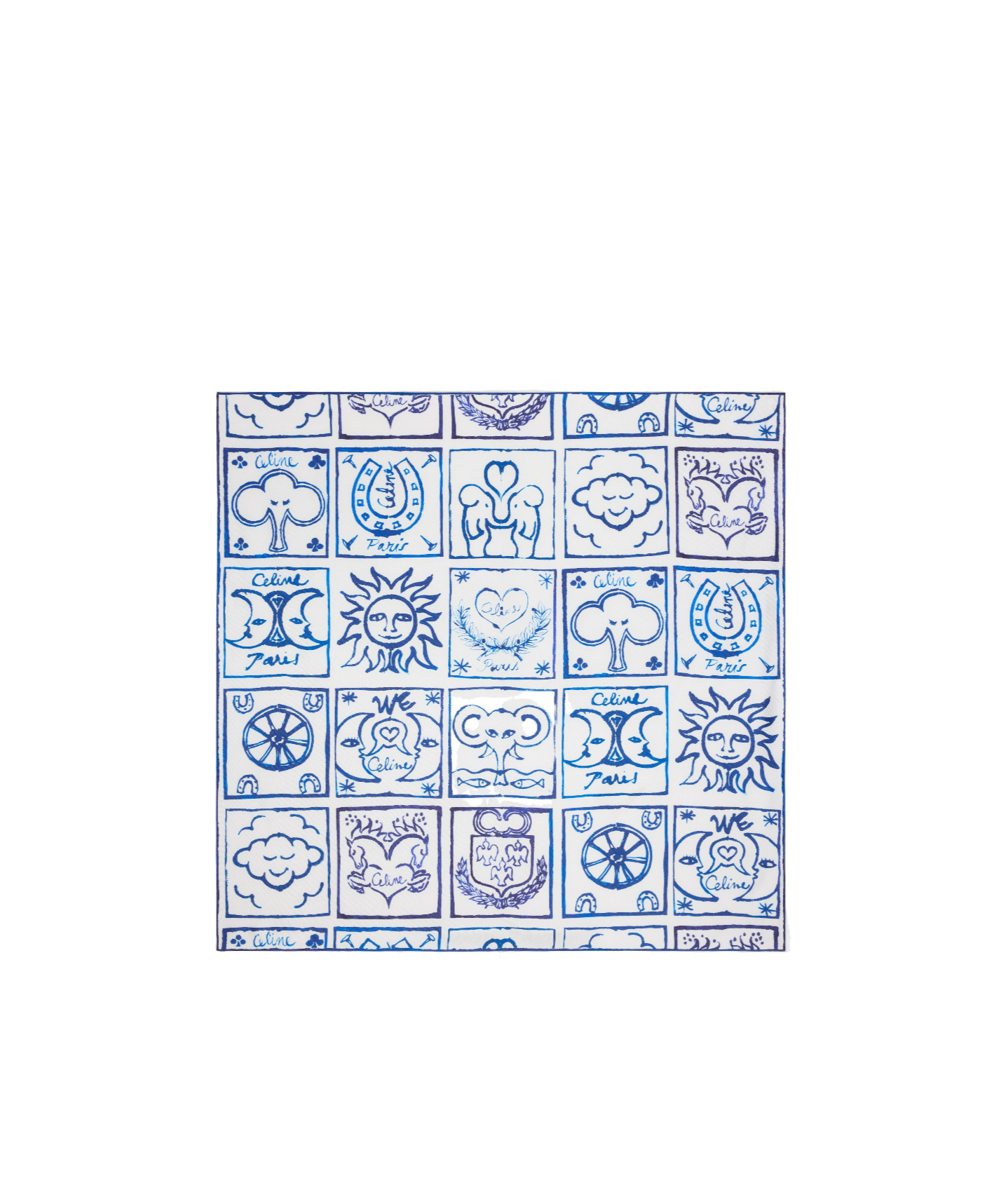 Celine Square In Silk Twill In White/blue