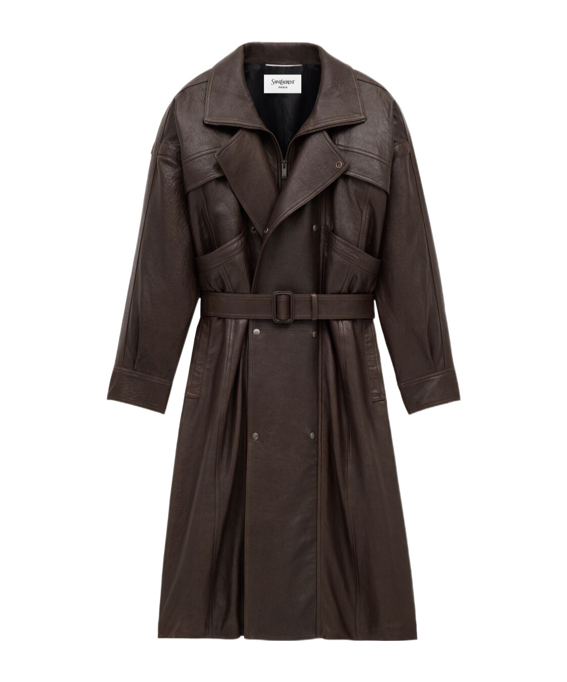 Saint Laurent Long Coat In Bubbled Lambskin In Brown