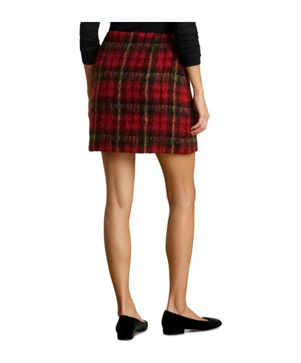 Ralph Lauren Mohair Plaid Pencil Mini Skirt In Brown