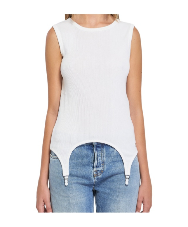 Jean Paul Gaultier Women Tank Top With Lingerie Garter In White