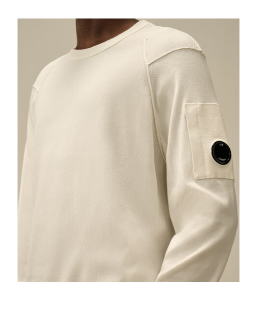 C.p. Company Lambswool Grs Crew Neck Knit Off White Melange In Nude