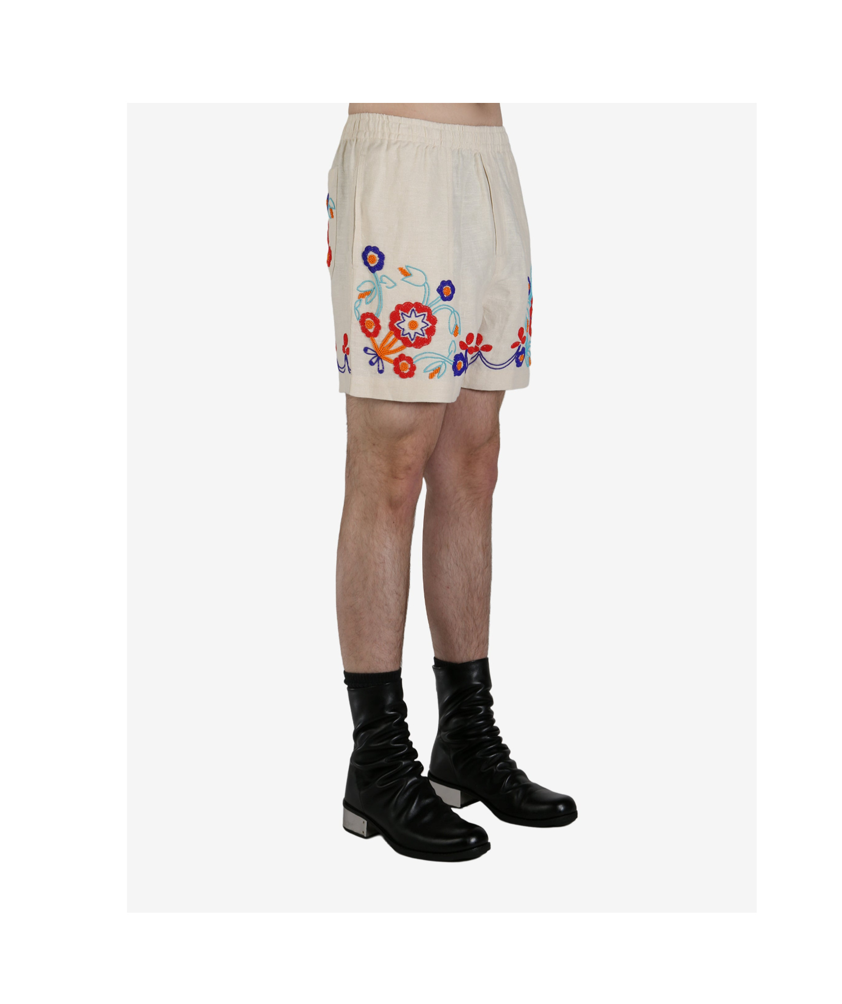 Bode Garden Party Straight-leg Bead-embellished Linen Shorts In White