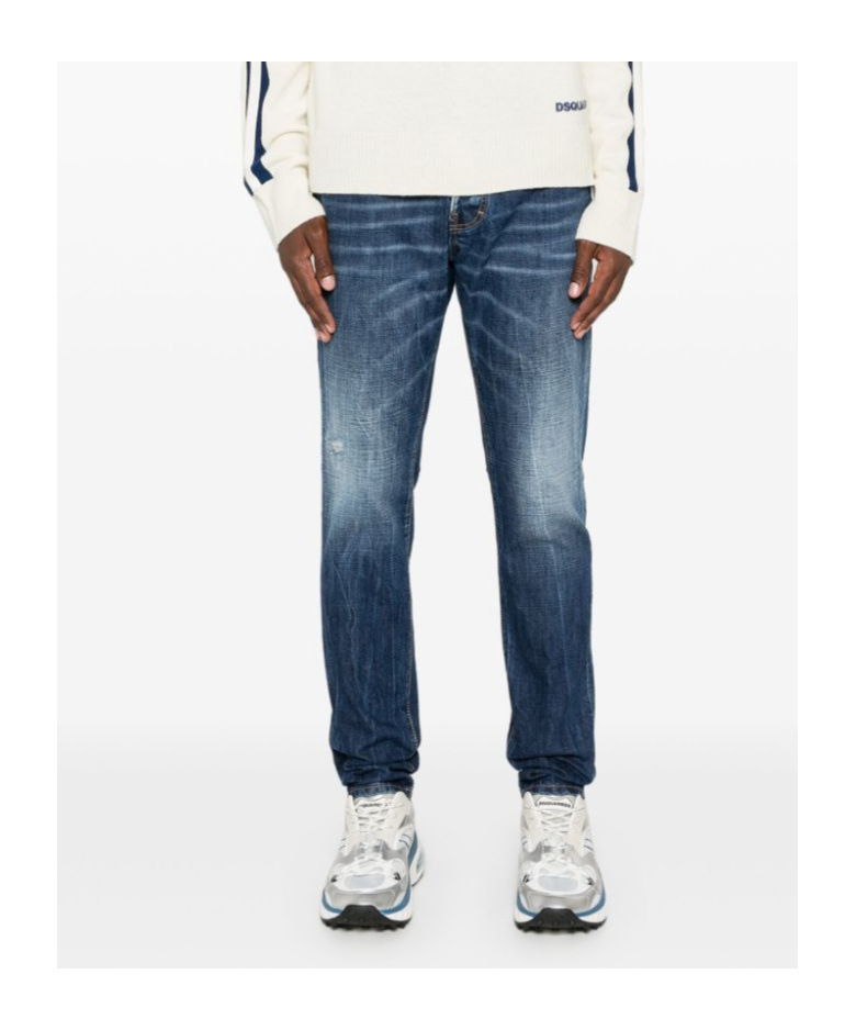 Dsquared2 Classic Straight-leg Jeans With Faded Wash And Distressed Details In Blue