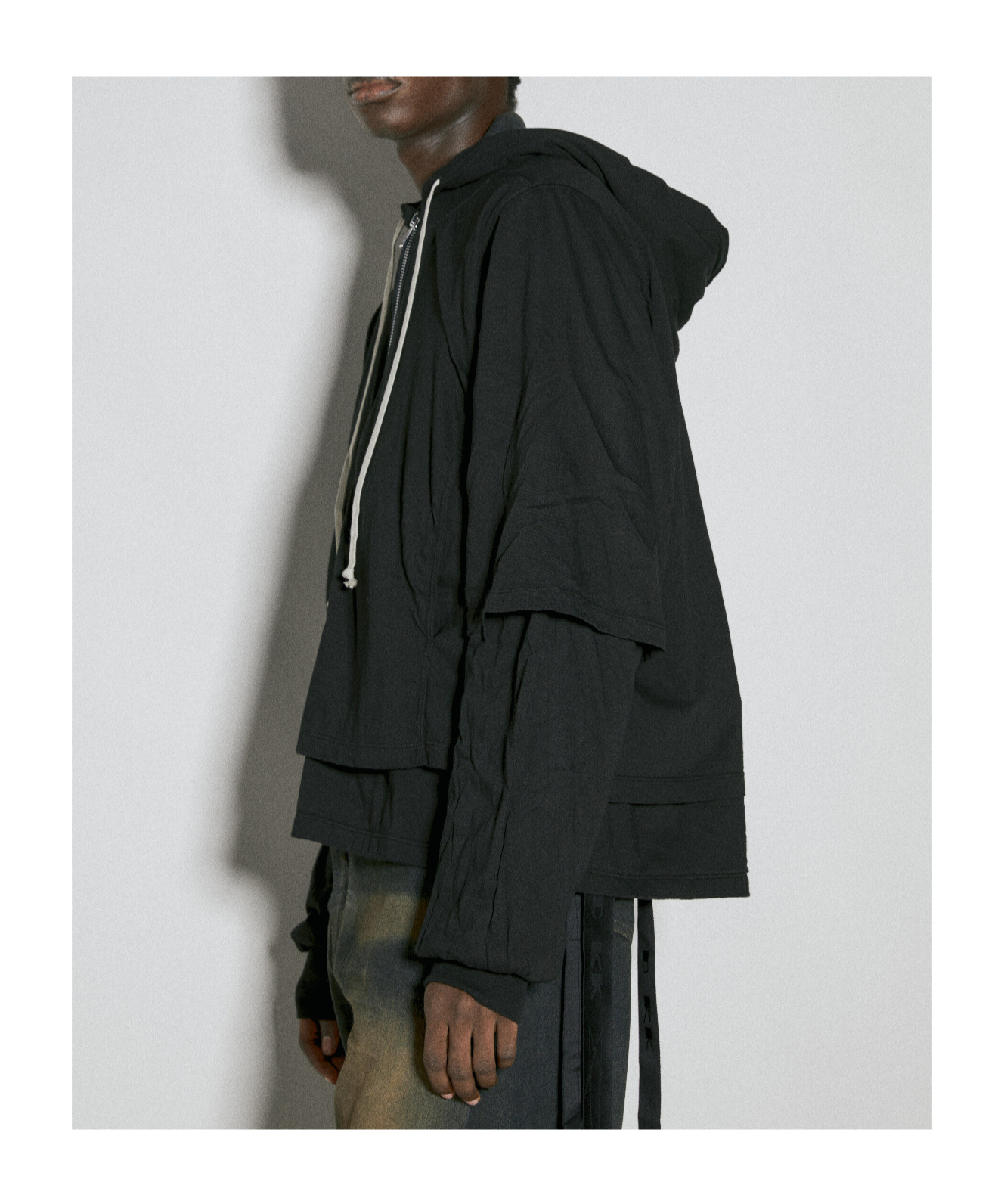 Rick Owens Drkshdw Layered Hooded Jacket In Black