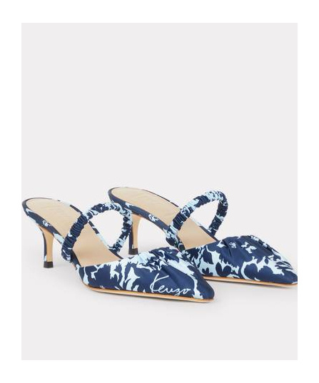Kenzo Signature Flower Camo Print Kitten Heel Mules In Blue