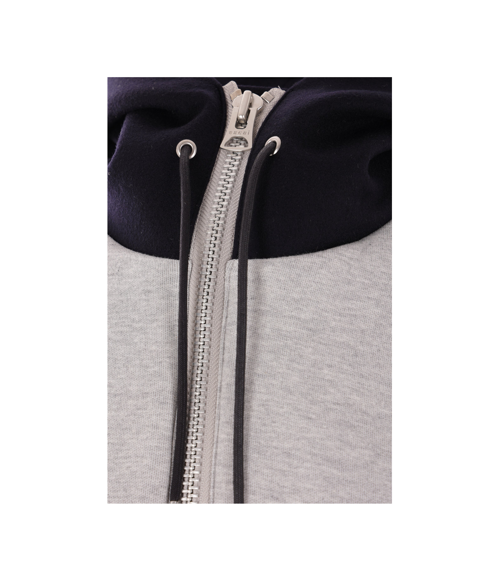 Sacai Bicolor Sweatshirt With Zip And Hood In Gray