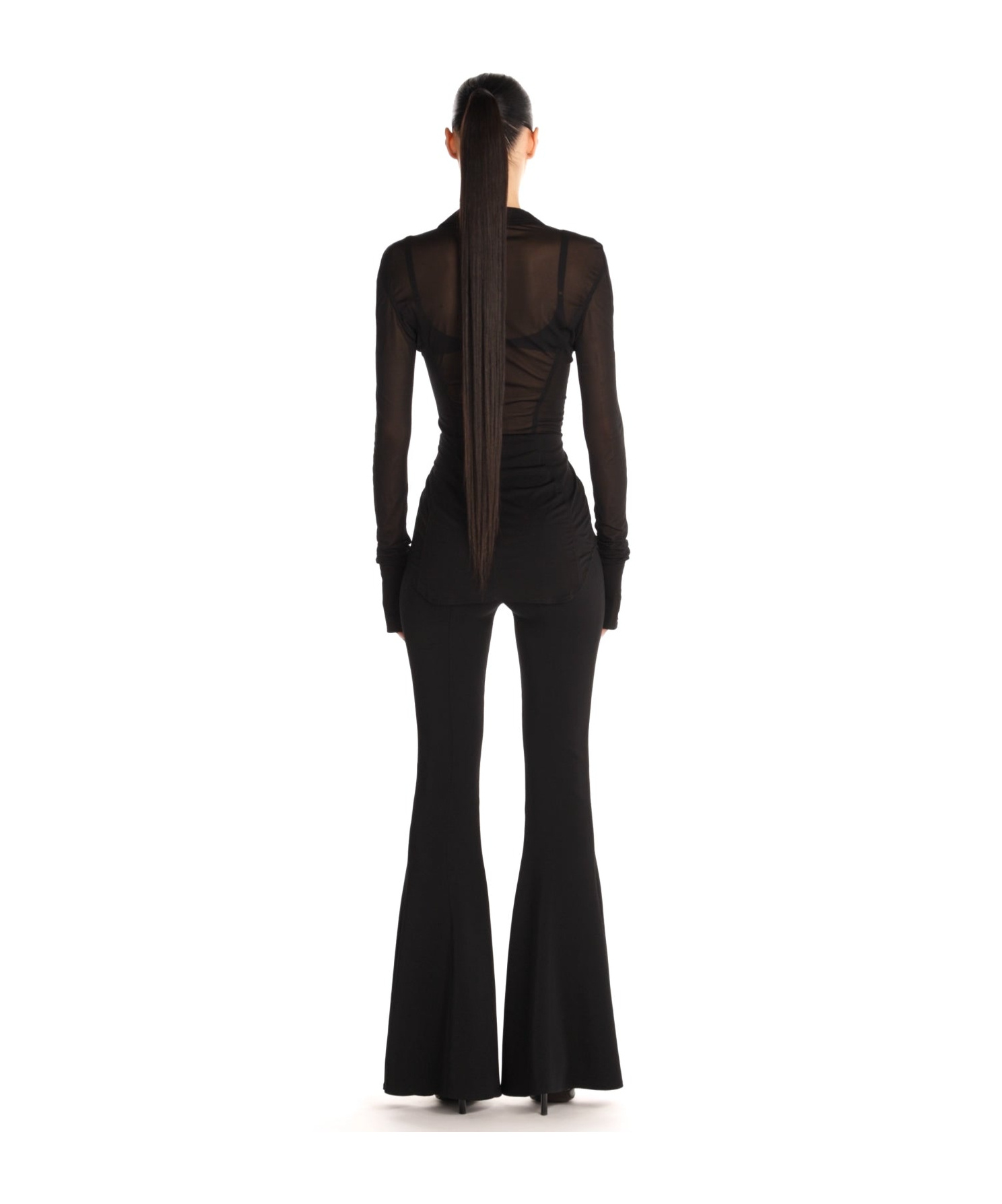 Mugler Semi-sheer Jersey Shirt In Black
