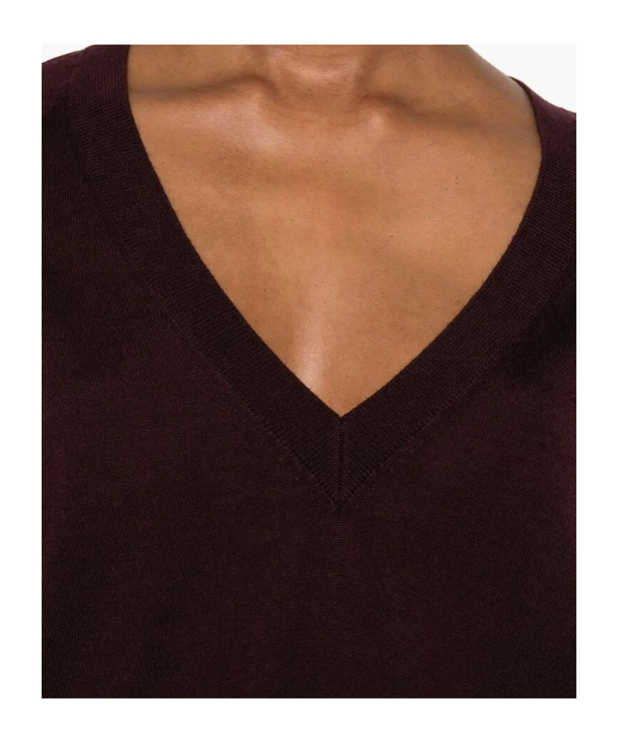 Elisabetta Franchi Wool Blend Tricot V-neck Sweater In Red