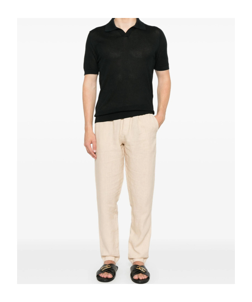Fedeli Ribbed Polo Shirt In Black