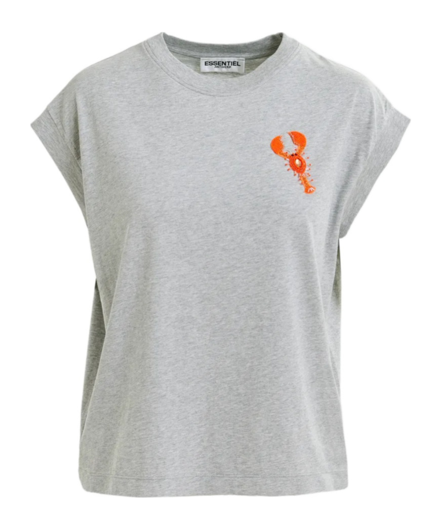 Essentiel Antwerp Cotton T-shirt With Embroidery In Gray