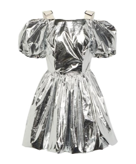 Simone Rocha Puff-sleeve Metallic Minidress In Silver