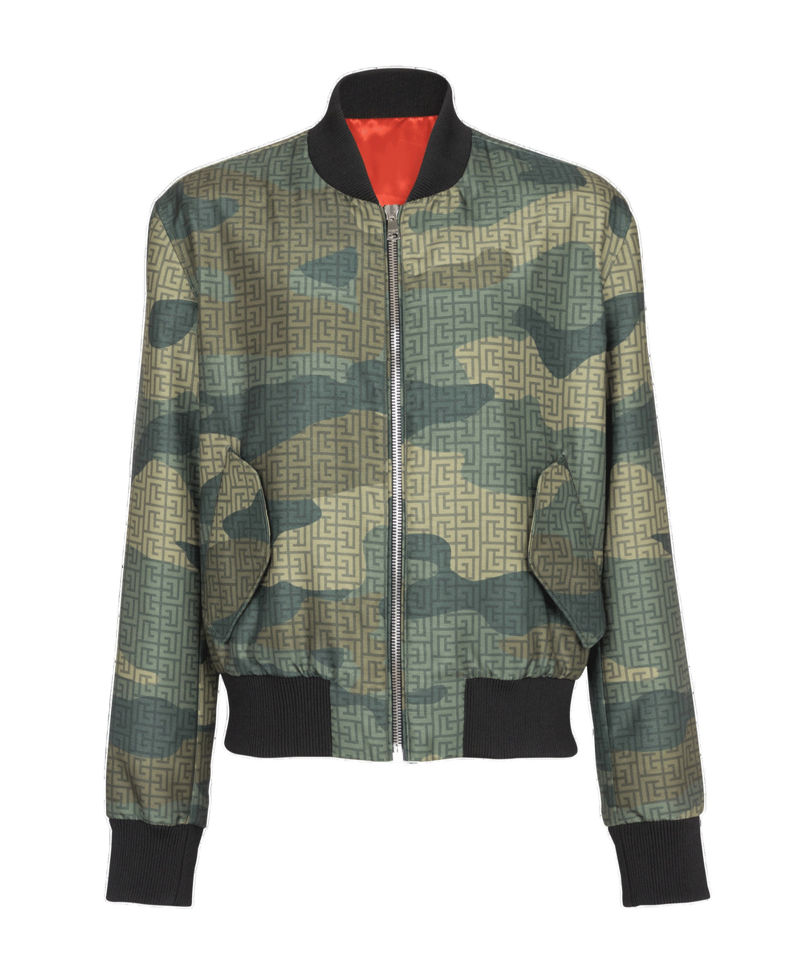 Balmain Monogram Camouflage-print Bomber Jacket In Gray