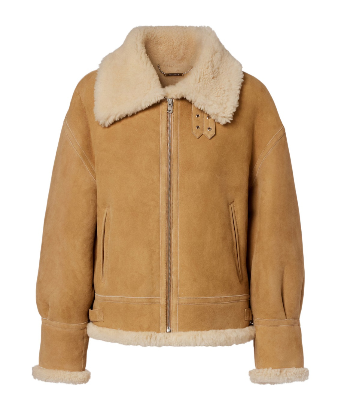 Nour Hammour Portia Shearling-lined Suede Jacket In Biscuit
