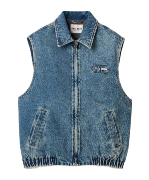 Miu Miu Washed Denim Vest In Blue