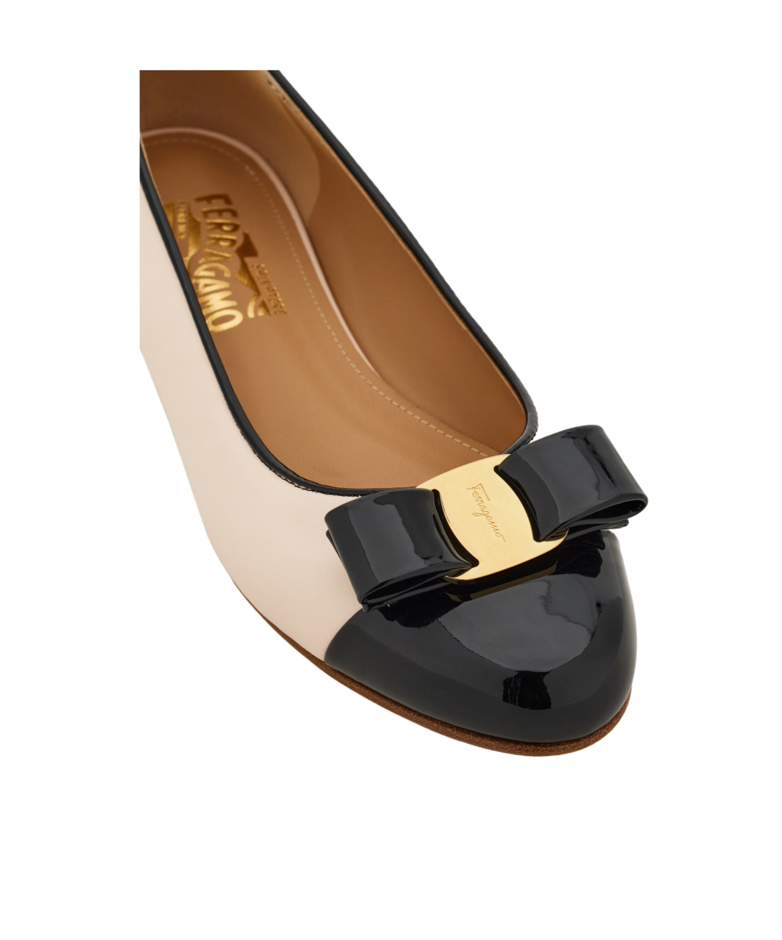 Ferragamo Black And Ballet Pink Two-tone Varina Ballet Flats