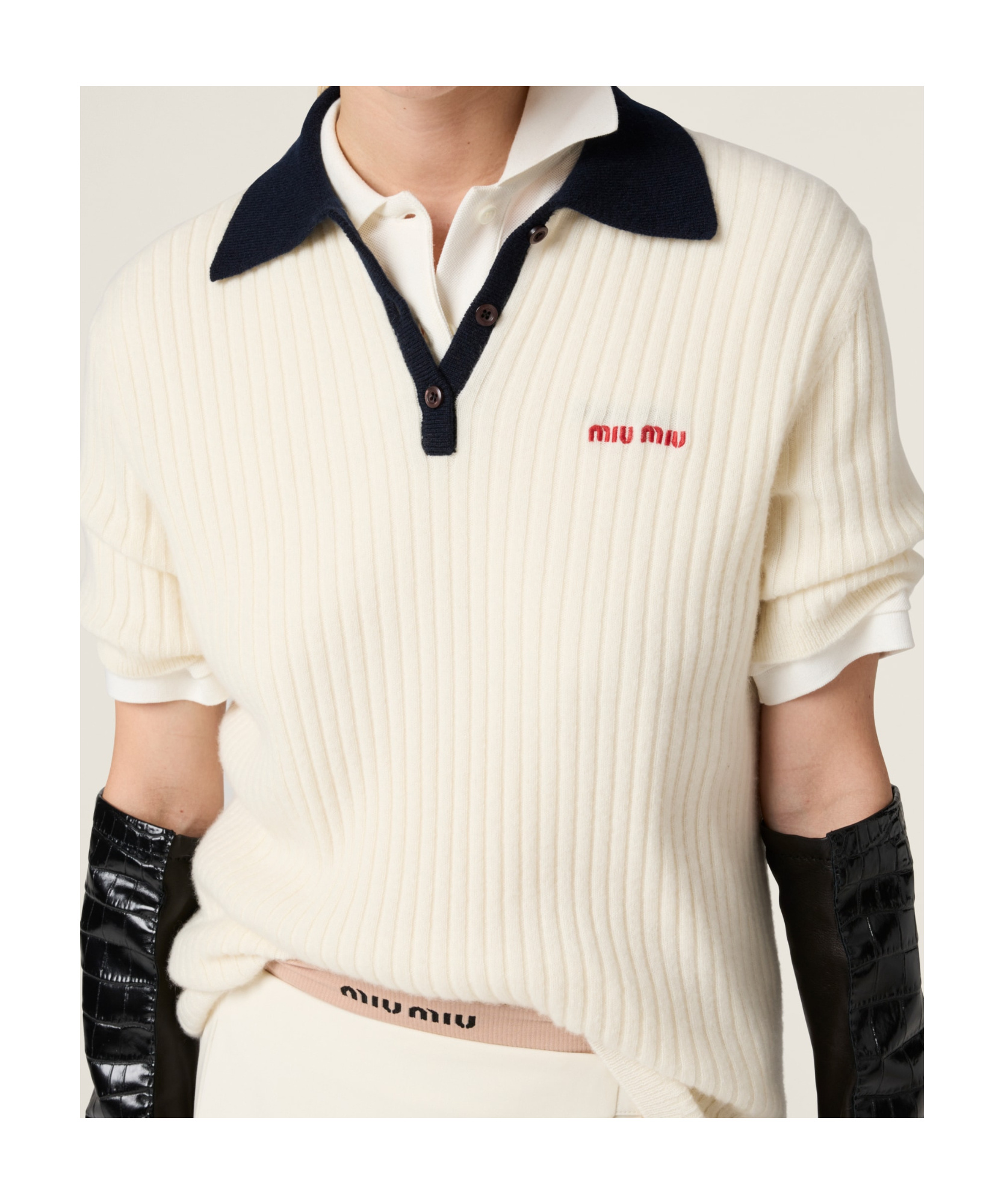 Miu Miu Ribbed Cashmere Polo Shirt