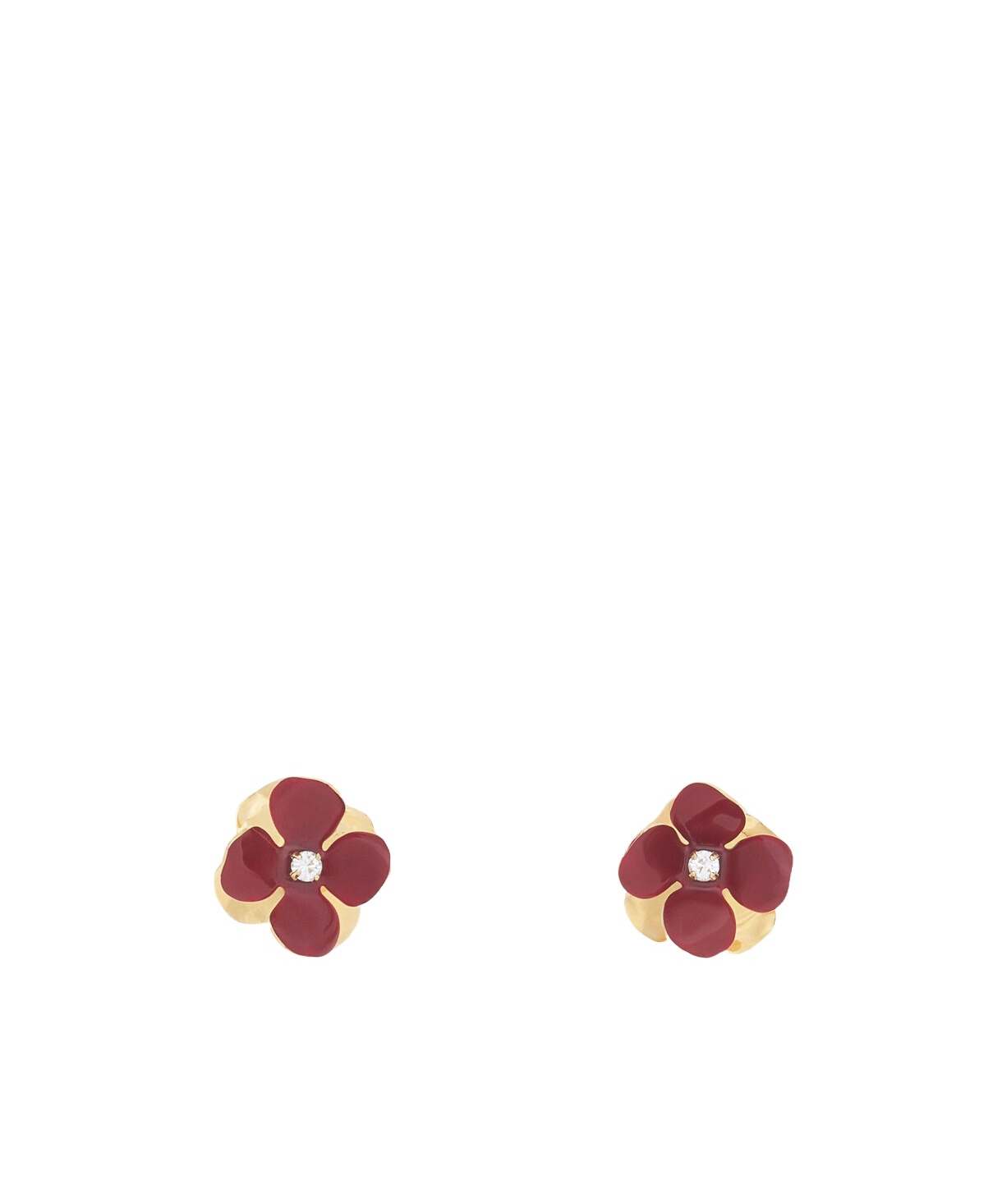 Marni Burgundy Enamel Flower Stud Earrings In Gold