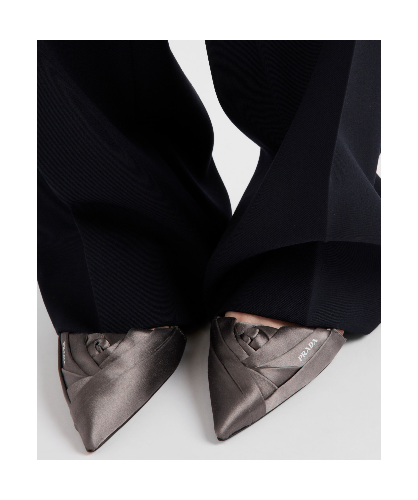 Prada Satin Cut-out Ballet Flats In Gray