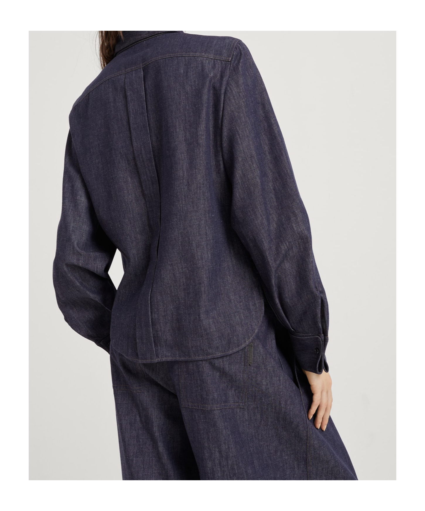 Brunello Cucinelli Monili Bead-embellished Denim Shirt In Dark Denim