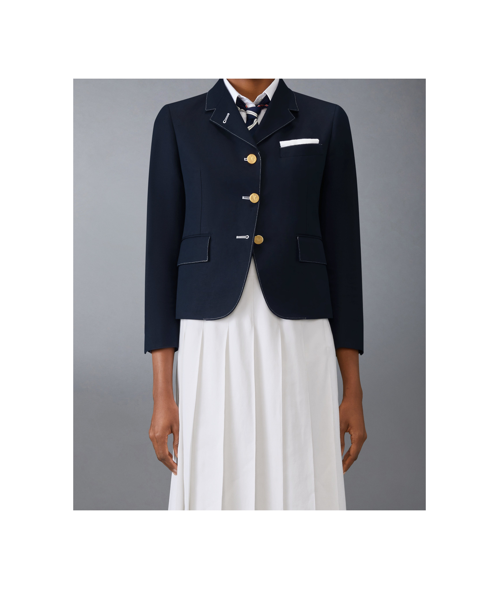 Thom Browne Linen Cotton High Break Sport Coat In Navy Blue