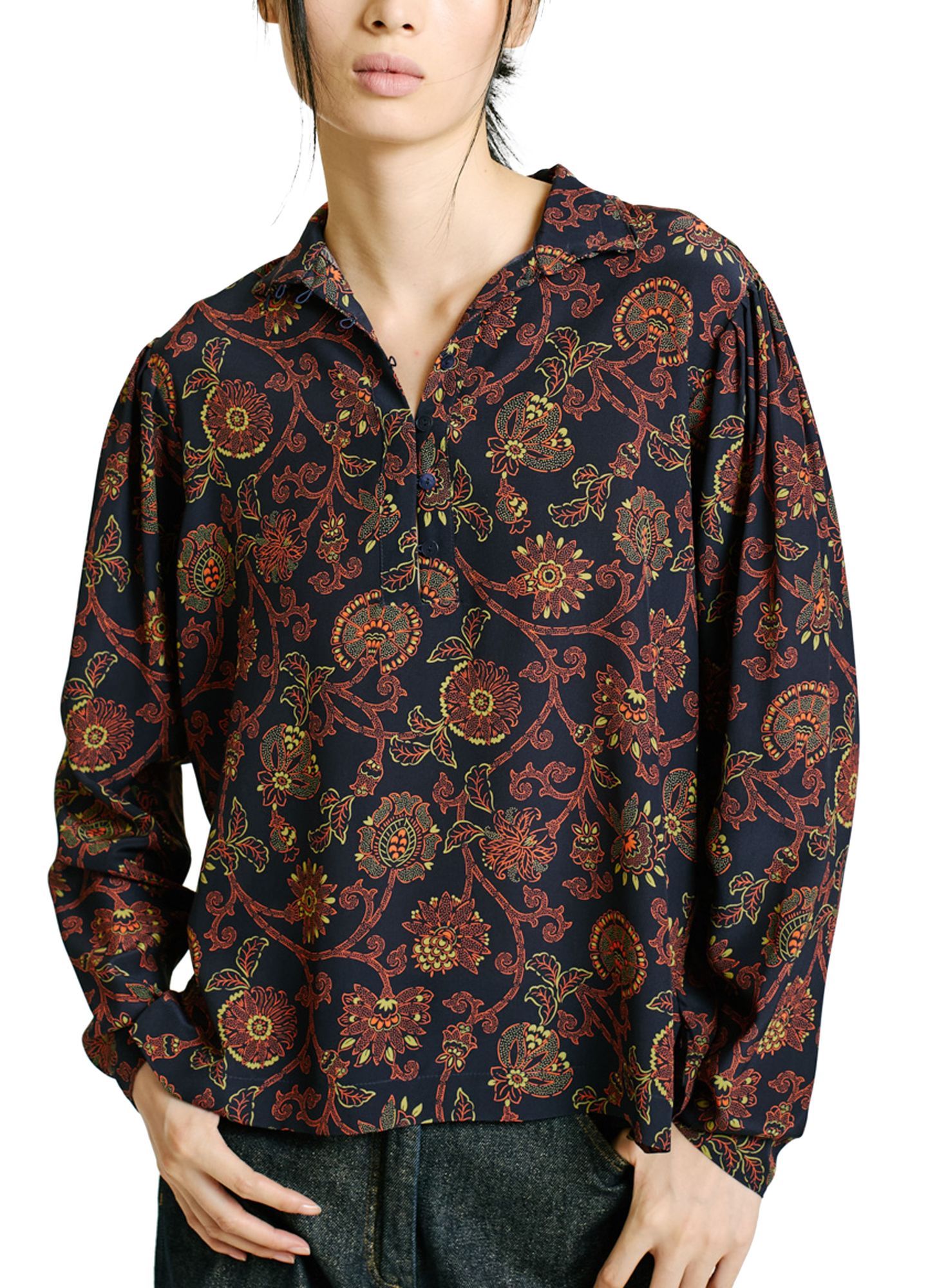 Momoní Nagiso Blouse In Printed Crepe De Chine In Black