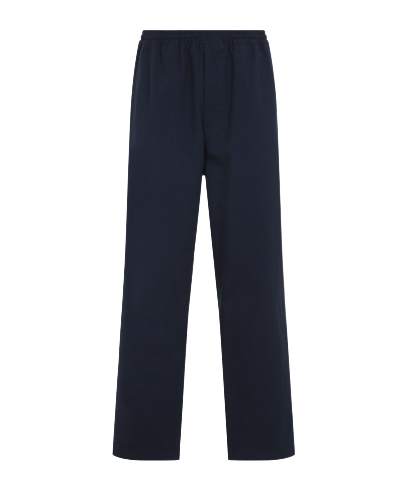 Prada Cotton Straight Leg Trousers With Elastic Waistband In Blue