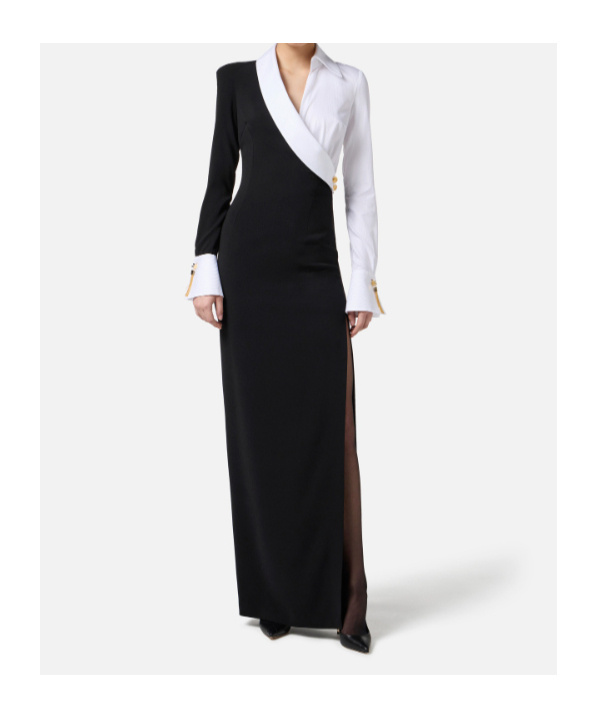 Elisabetta Franchi Red Carpet Dress In Lightweight Crepe Fabric In Black