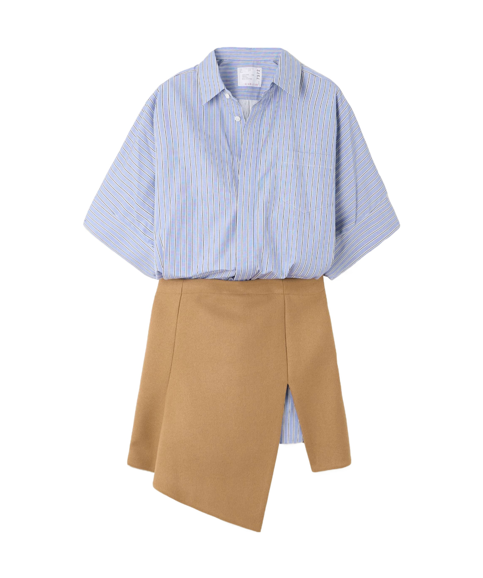 Sacai Asymmetric Striped Cotton-poplin And Wool Shirt Dress In Multicolor