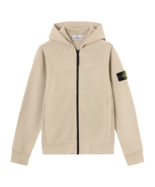 Stone Island Hooded Zip-up Sweatshirt With Pockets And Ribbed Details In Brown