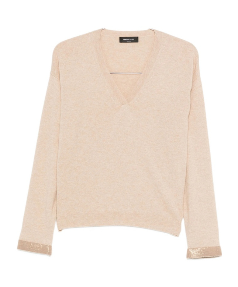 Fabiana Filippi Sequin-embellished V-neck Sweater In Pink