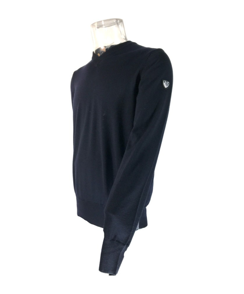 Ea7 Small V-neck Long-sleeved Sweater In Black