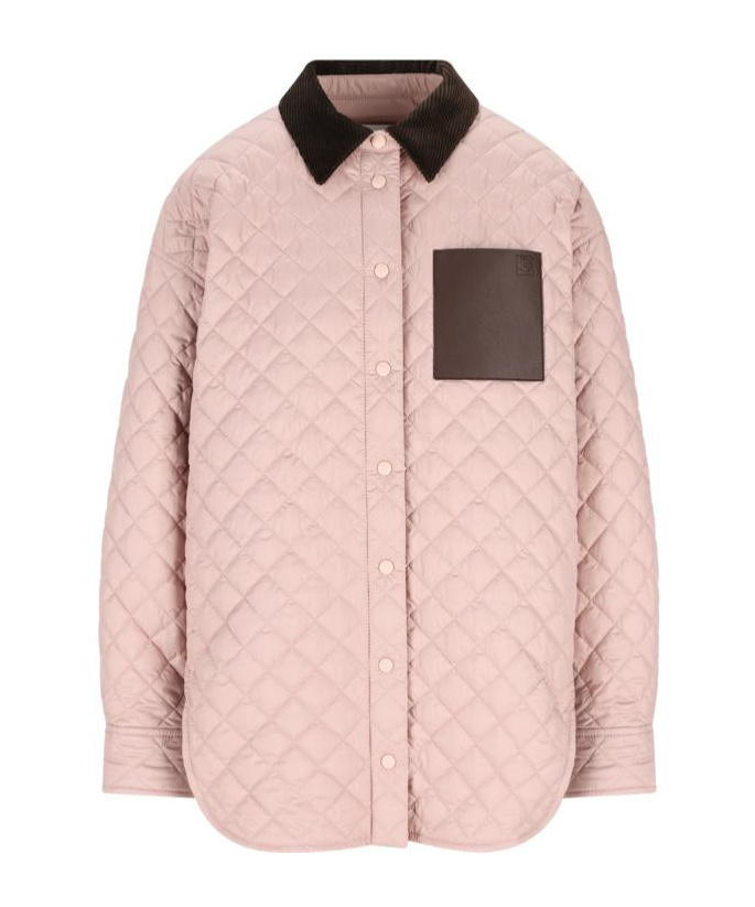Loewe Collared Button-up Quilted Jacket In Pink