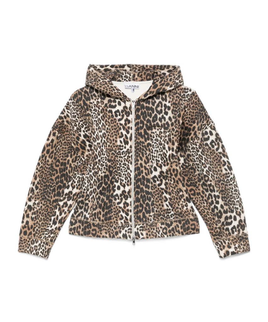 Ganni Leopard-print Hoodie In Multicolor