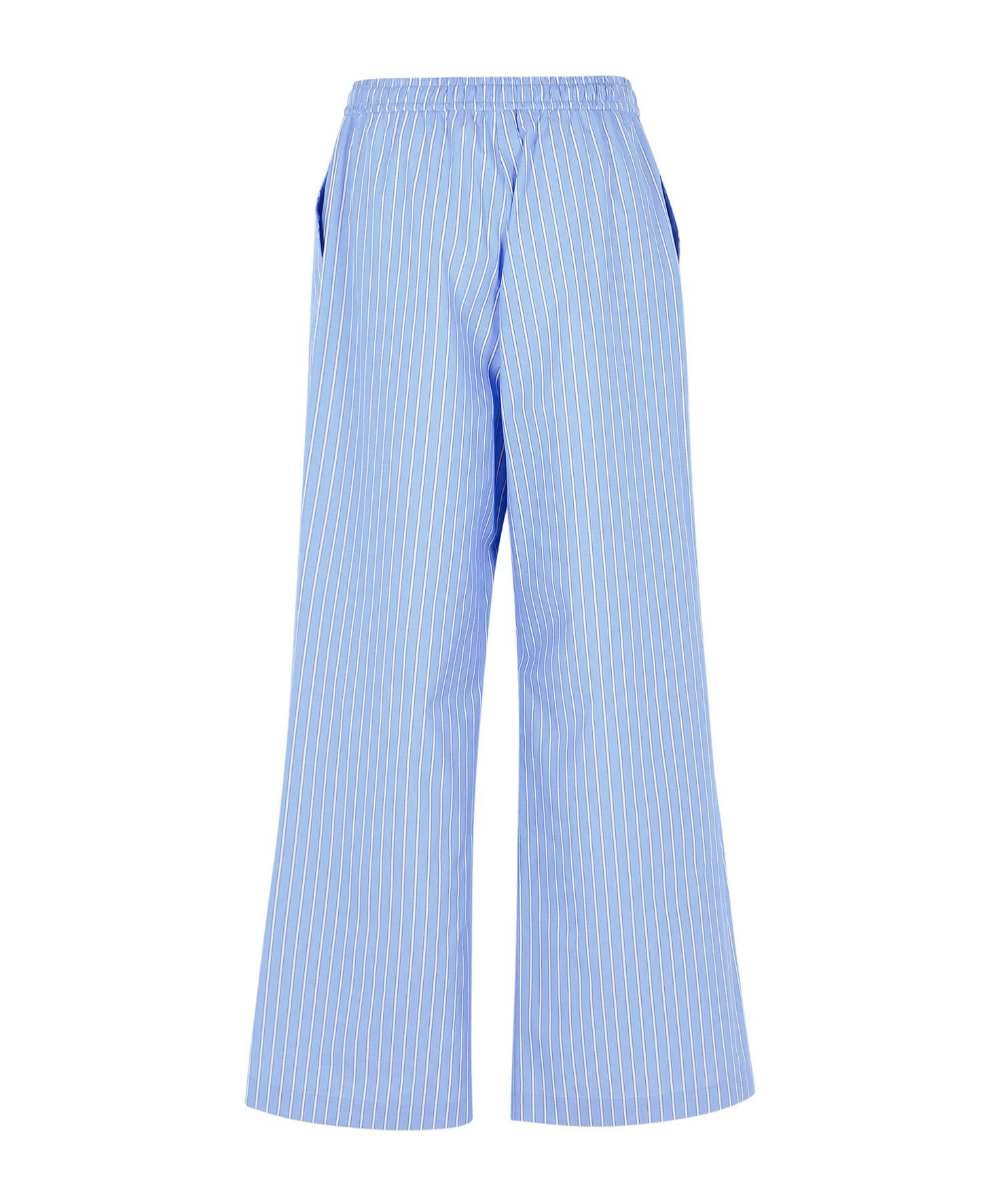 Marni Cotton Trousers With Elastic Waistband And Striped Pattern In Blue