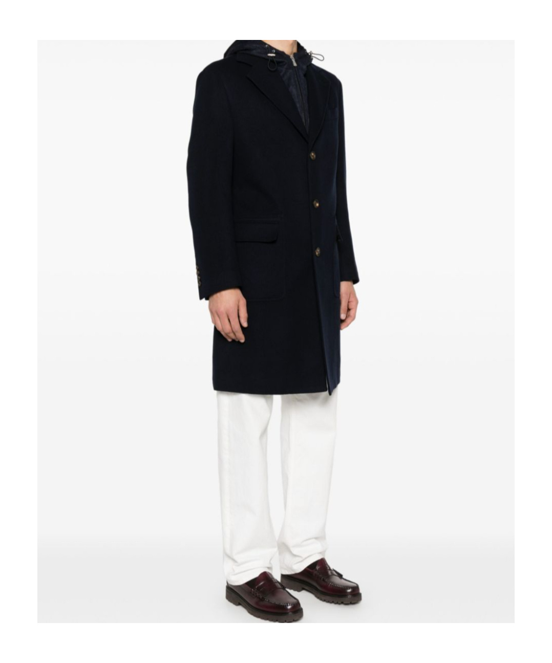 Eleventy Navy Blue Panelled Mid-length Wool Coat In Black