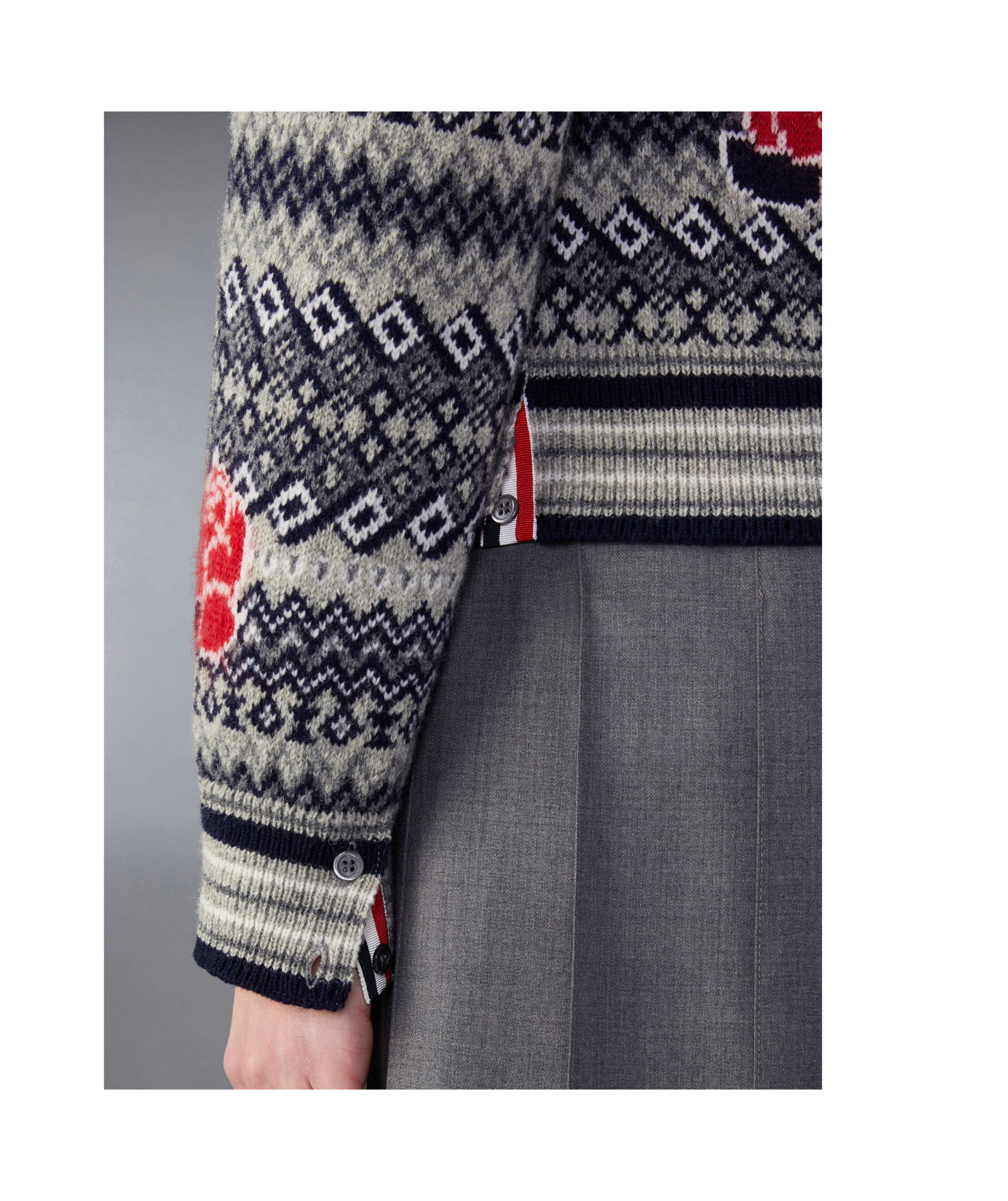 Shop Thom Browne Intarsia-knit Wool-blend Cardigan In Gray