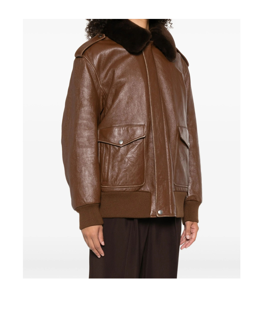 Prada Shearling-collar Leather Jacket In Brown