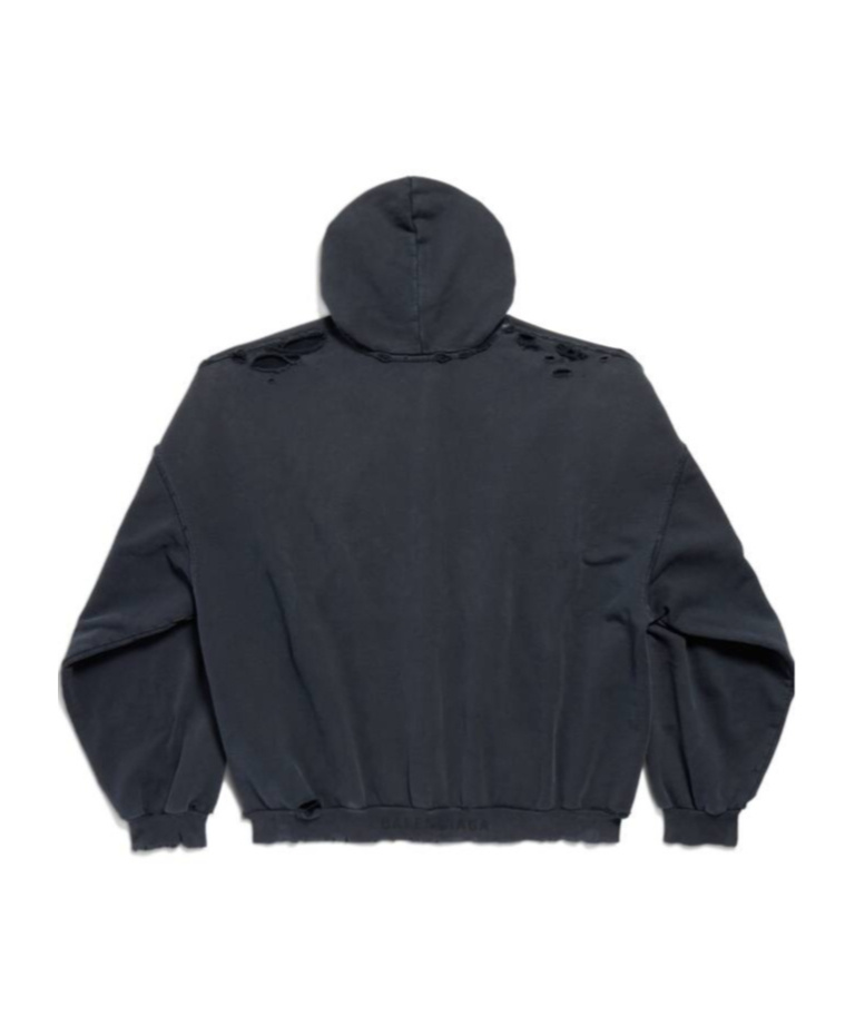Balenciaga Paris Liberty Distressed Hoodie In Black