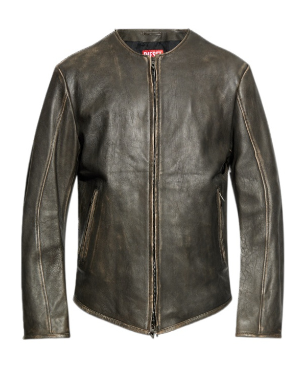 Diesel Zippered Long-sleeved Leather Jacket In Green