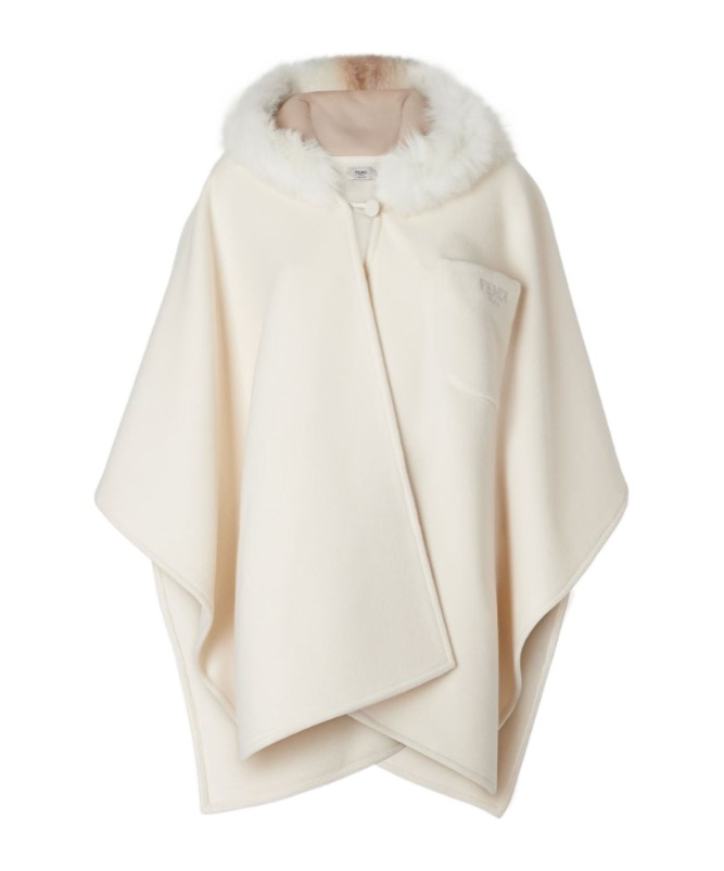 Fendi Ivory Wool Poncho In White