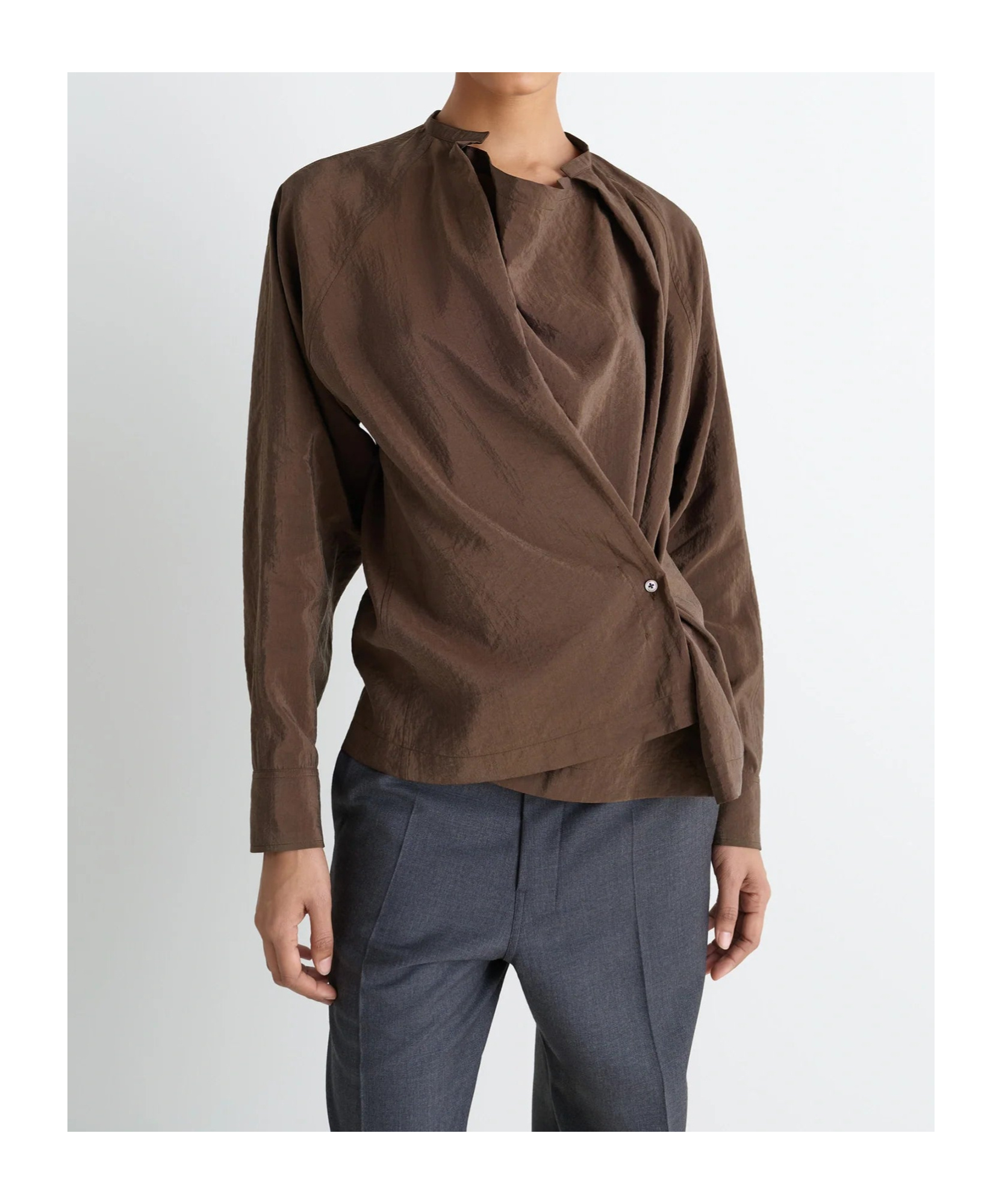 Lemaire Long-sleeved Twisted Straight Hem Shirt In Brown