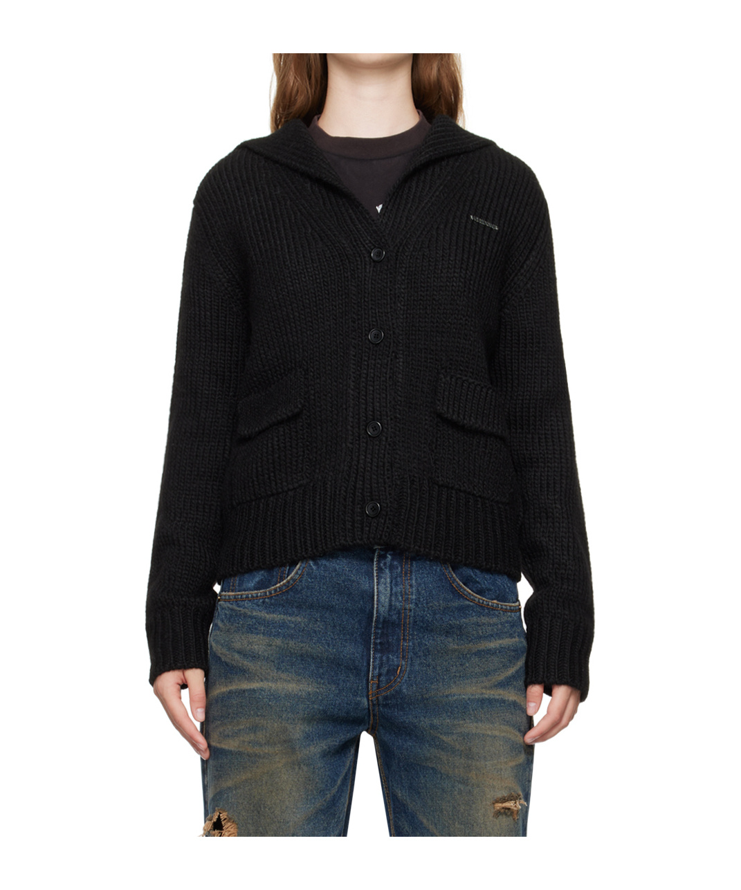 We11 Done Button Long-sleeved Sweater In Black