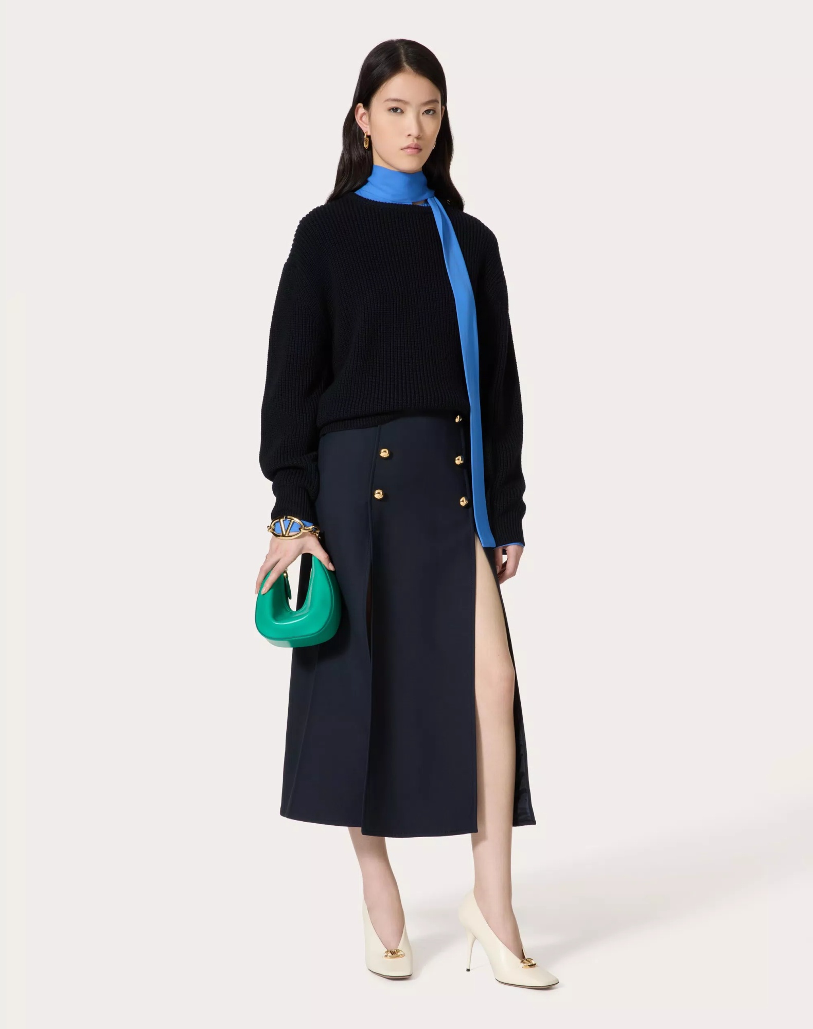 Valentino Crepe Couture Midi Skirt Woman Navy 38 In Blue