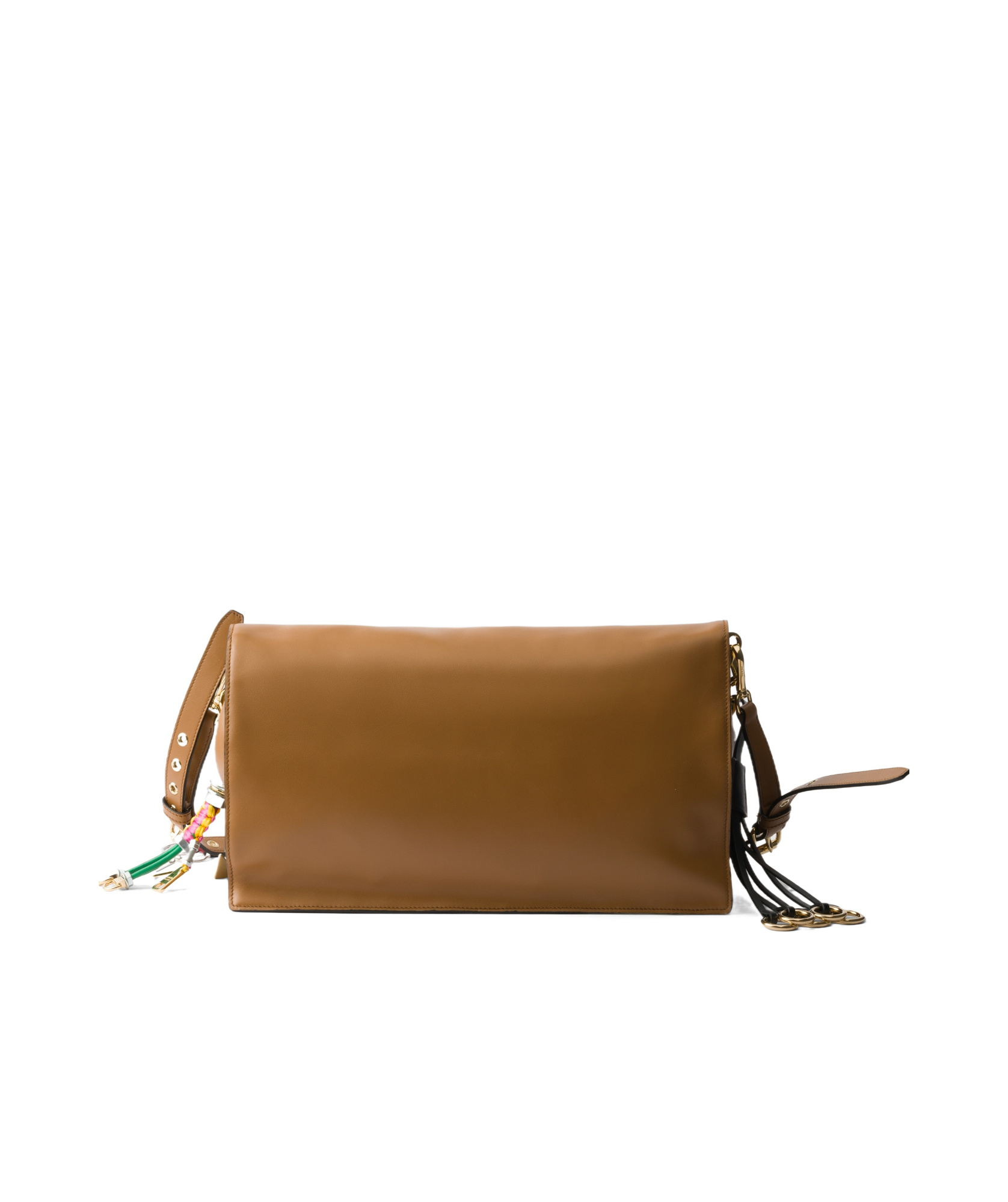 Prada Soft Sound Large Caramel Bag With Charms In Brown