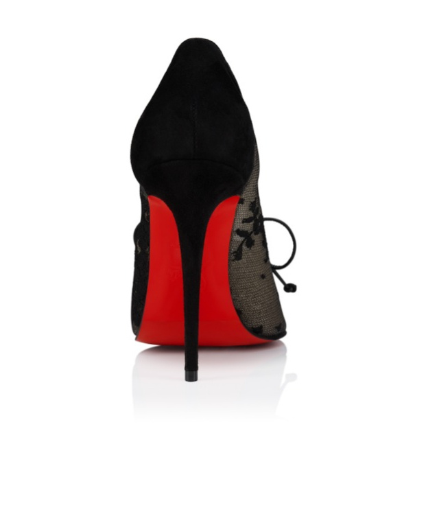 Christian Louboutin Km Lace 100 Suede-trimmed Pumps In Black