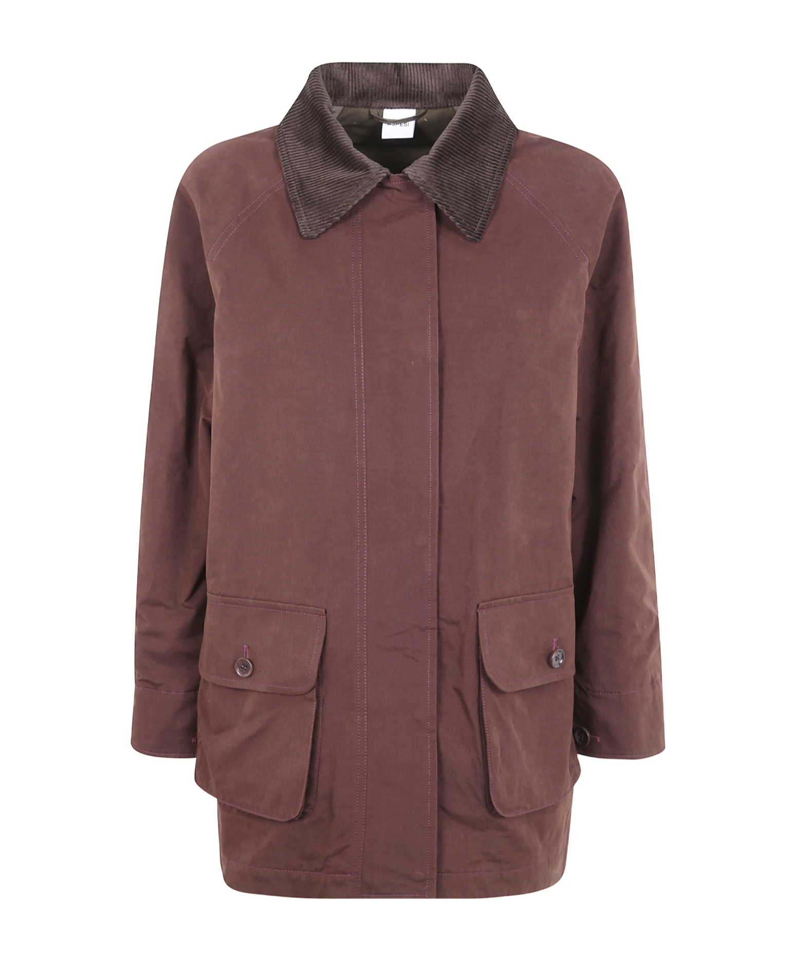 Aspesi Corduroy-collar Cotton Jacket In Burgundy