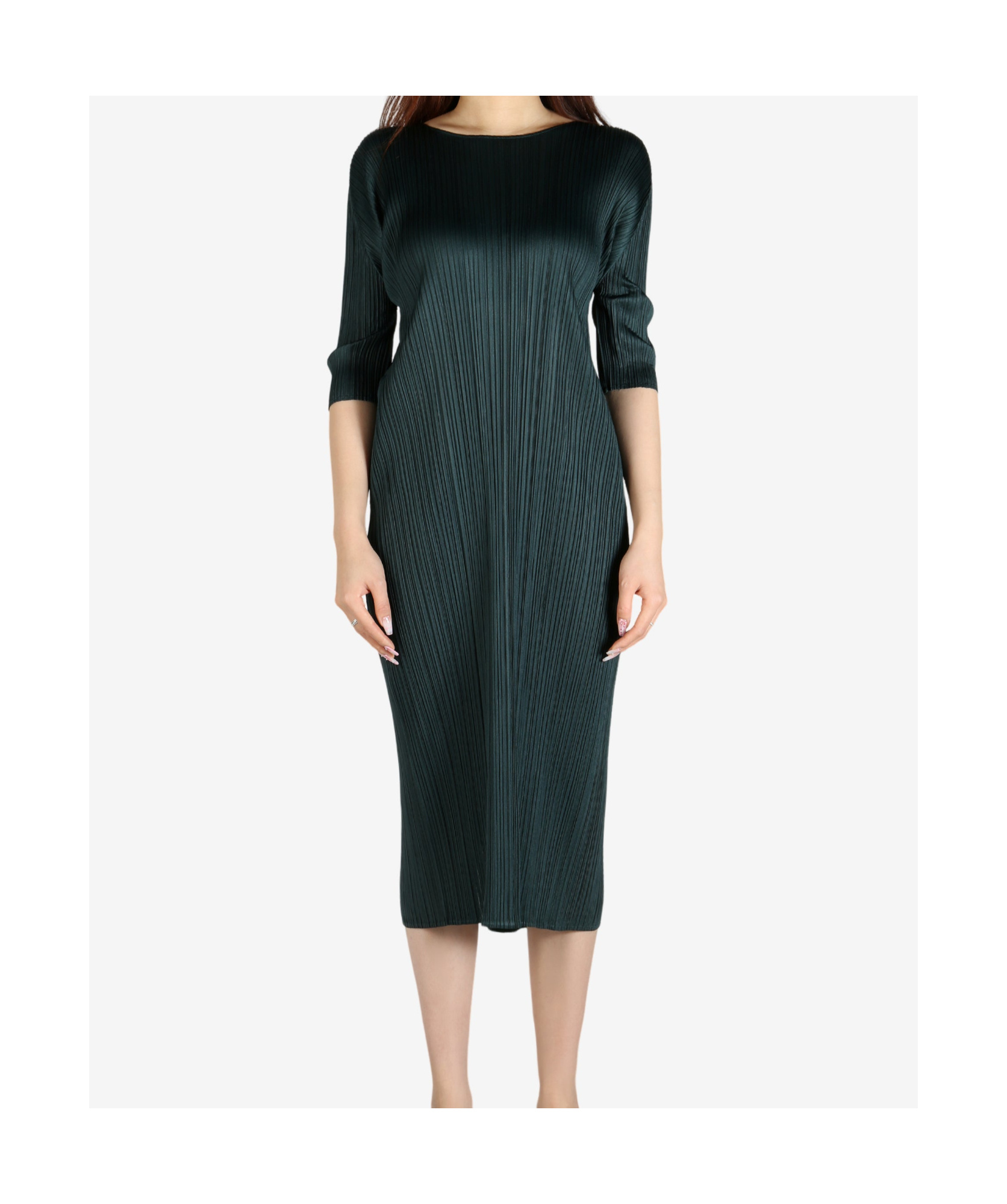 Shop Issey Miyake Pleated Dress In Green