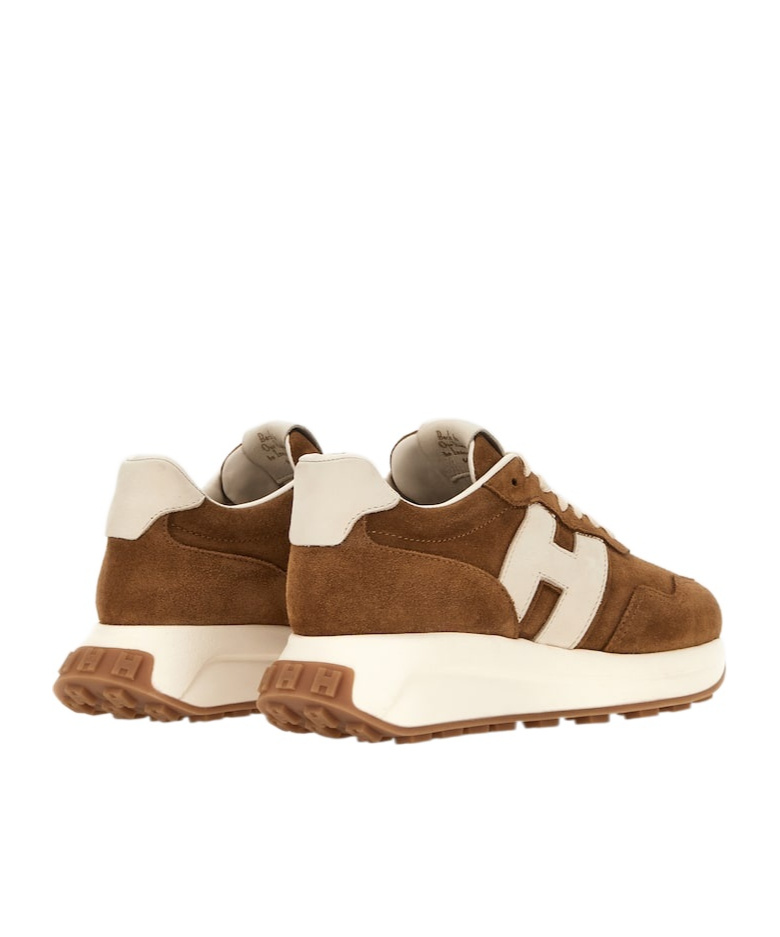 Hogan Leather Sneakers With Round Toe And Rubber Sole In Brown