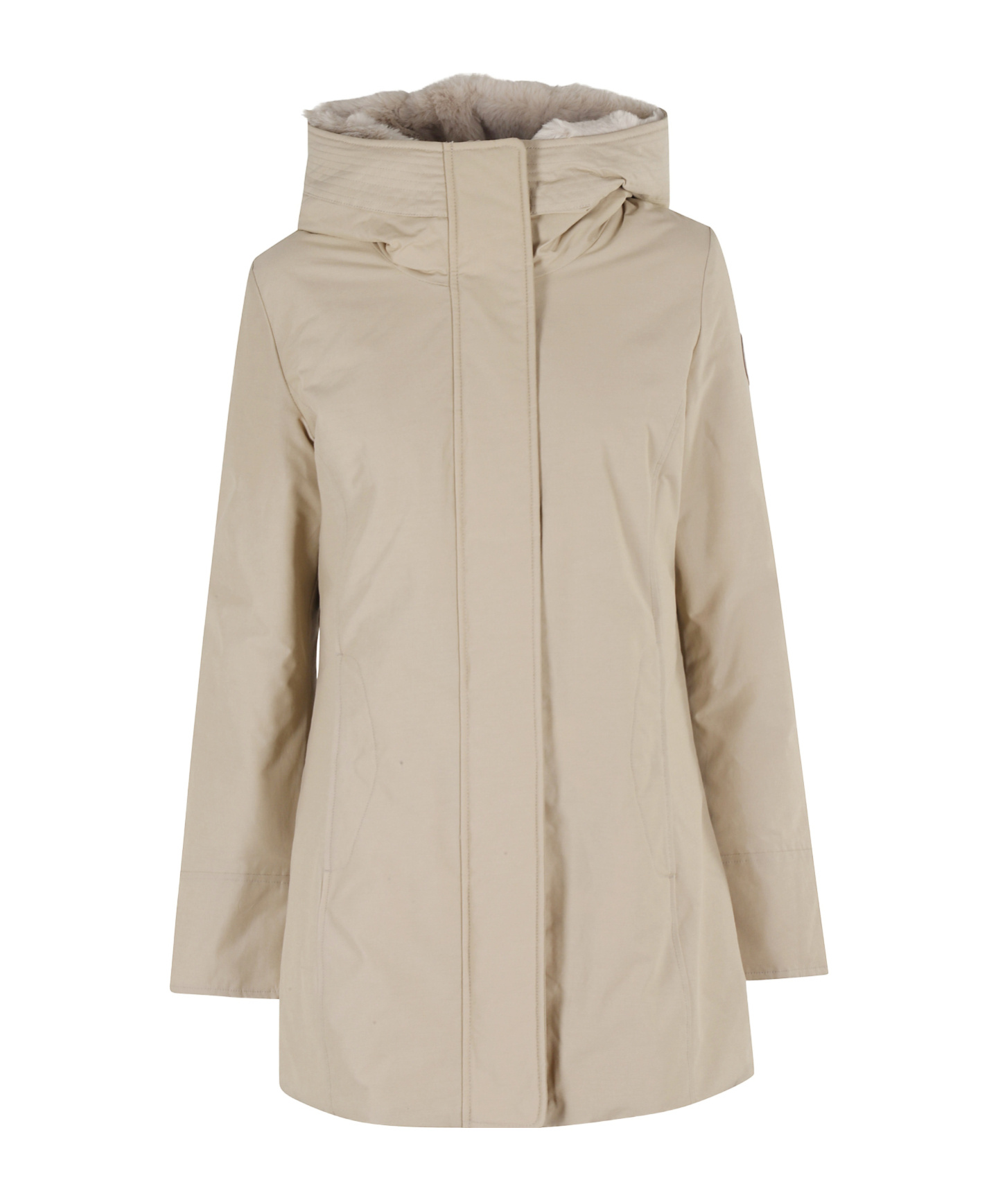 Woolrich Logo-patch Zip-up Padded Coat In Brown