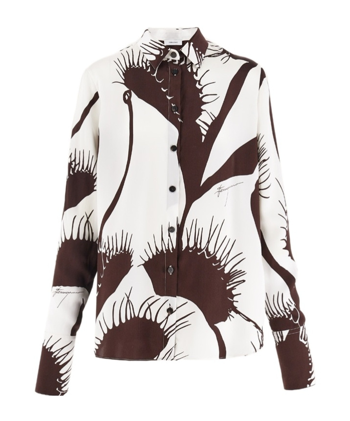 Ferragamo Salvatore Venus-printed Button-up Shirt In White